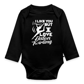I Like You But I Love Baton Twirling - Body Bébé bio manches longues - noir - Devant