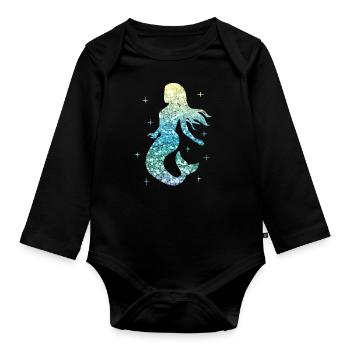 Femme de mer fille cadeau nègre paillettes - Body Bébé bio manches longues - noir - Devant