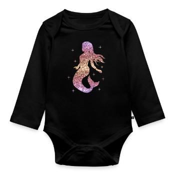 Femme de mer fille cadeau nègre paillettes - Body Bébé bio manches longues - noir - Devant