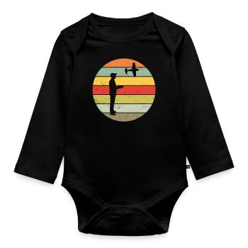RC Airplane Model Flight Retro Vintage Gift - Organic Longsleeve Baby Bodysuit - black - Front