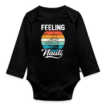 Feeling Nauti Design as sailing Motive men - Organic Longsleeve Baby Bodysuit - black - Front