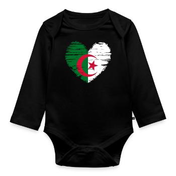 Algeria Heart Flag Flag Coat of Arms - Organic Longsleeve Baby Bodysuit - black - Front
