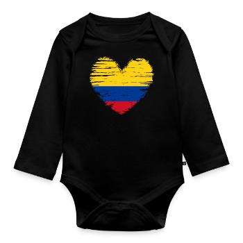 Colombia Heart Flag Flag Coat of Arms - Organic Longsleeve Baby Bodysuit - black - Front