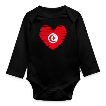 Tunisie coeur drapeau blason - Body Bébé bio manches longues - noir - Devant