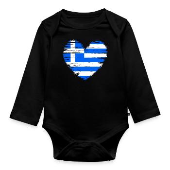 Greece Heart Flag Flag Coat of Arms - Organic Longsleeve Baby Bodysuit - black - Front