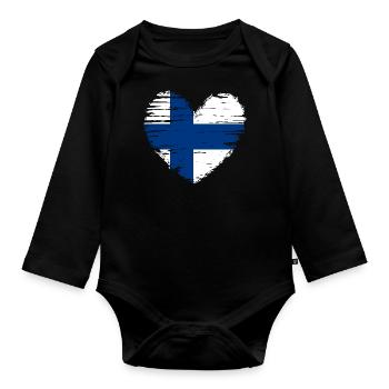 Finlande coeur drapeau blason - Body Bébé bio manches longues - noir - Devant