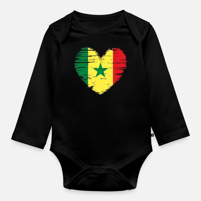 Sénégal coeur drapeau blason - Body Bébé bio manches longues - noir