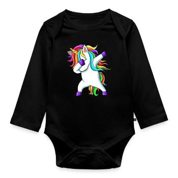 Lustige süße Regenbogen Dabbing Einhorn - Baby Bio-Langarm-Body - Schwarz - Vorne