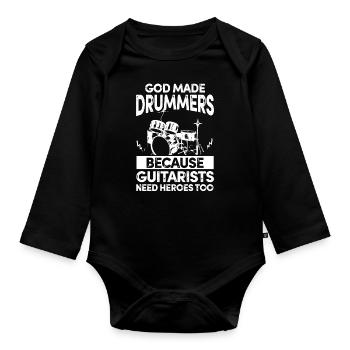 Batterie musique batteur groupe cadeau drumset - Body Bébé bio manches longues - noir - Devant