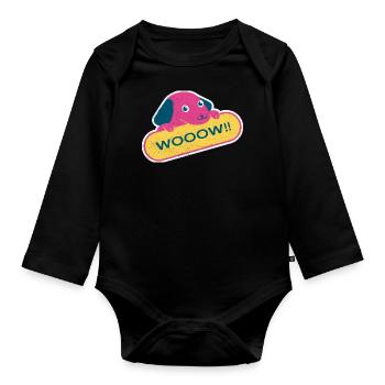 Dog wooow graphic - Organic Longsleeve Baby Bodysuit - black - Front