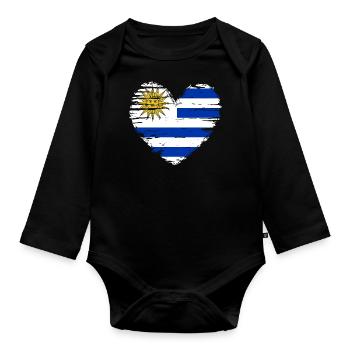 Uruguay Herz Flagge Fahne Wappen - Baby Bio-Langarm-Body - Schwarz - Vorne