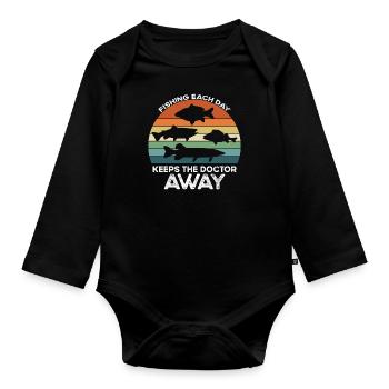 Jeden Tag Angeln - Friedfische und Raubfische - Baby Bio-Langarm-Body - Schwarz - Vorne
