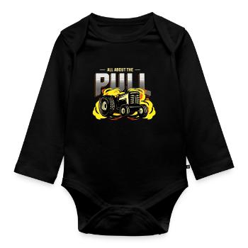 tractor pulling, tractor pulling tractor, racing, - Organic Longsleeve Baby Bodysuit - black - Front