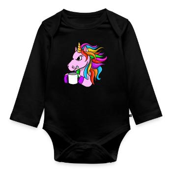 Licorne fâchée avec le café - Body Bébé bio manches longues - noir - Devant