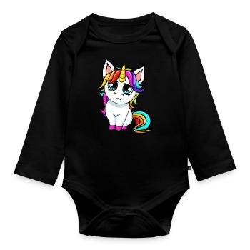 Petite licorne triste - Body Bébé bio manches longues - noir - Devant