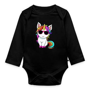 Petite licorne mignonne avec Sunglasess - Body Bébé bio manches longues - noir - Devant