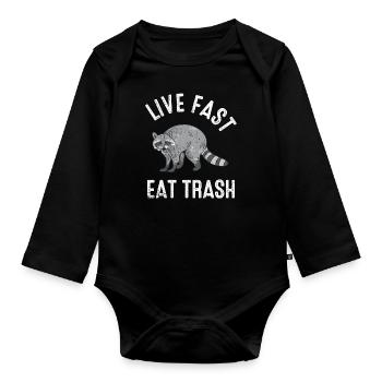raccoon - Organic Longsleeve Baby Bodysuit - black - Front