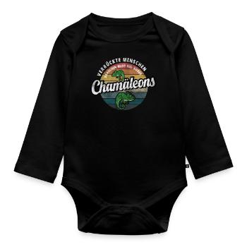 Chamäleon witzige Reptilien Sprüche Chamäleons - Baby Bio-Langarm-Body - Schwarz - Vorne