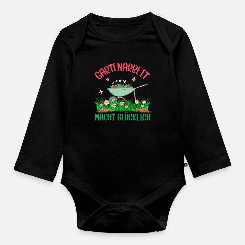 Gartenarbeit glücklich Garten Gärtner Pflanze - Baby Bio-Langarm-Body - Schwarz