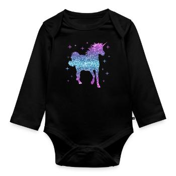 Unicorn Gift Girl Women Glitter Unicorn - Organic Longsleeve Baby Bodysuit - black - Front