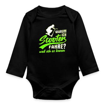 Stunt Scooter Tretroller Rollerfahrer Geschenk - Baby Bio-Langarm-Body - Schwarz - Vorne