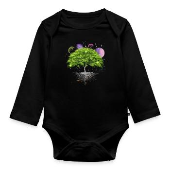 Tree of Life Galaxy, Planets, Solar System, - Organic Longsleeve Baby Bodysuit - black - Front