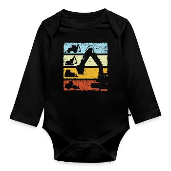 Excavatrices vintage Machines de construction - Body Bébé bio manches longues - noir - Devant