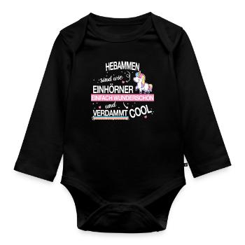 Hebamme Hebammen Entbindungspflegerin Beruf Spruch - Baby Bio-Langarm-Body - Schwarz - Vorne