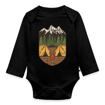 Berg Camp Badge – Mountain Adventure - Baby Bio-Langarm-Body - Schwarz - Vorne
