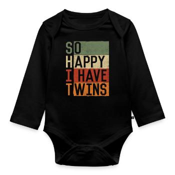 So Glücklich, Dass Ich Zwillinge Habe, - Baby Bio-Langarm-Body - Schwarz - Vorne