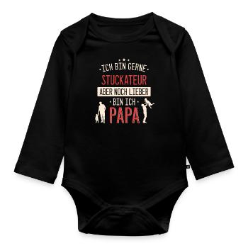 Stuckateur Stuckateure Bauarbeiter Beruf Spruch - Baby Bio-Langarm-Body - Schwarz - Vorne