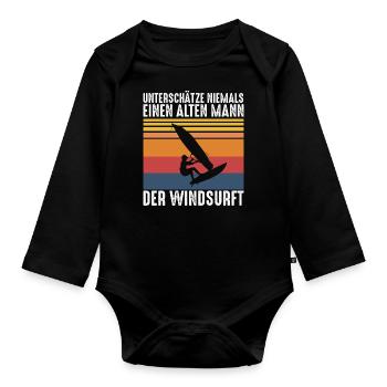 Alter Mann | Windsurfen Windsurfer Retro Style - Baby Bio-Langarm-Body - Schwarz - Vorne