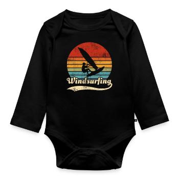 Windsurfing Windsurfer Retro Geschenkidee - Baby Bio-Langarm-Body - Schwarz - Vorne