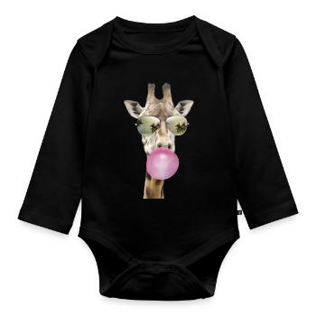 Coole Giraffe - Baby Bio-Langarm-Body - Schwarz - Vorne