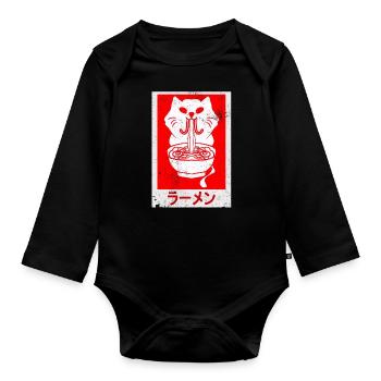 Ramen Cat Japanese Noodle Soup Asian Food Gift - Organic Longsleeve Baby Bodysuit - black - Front