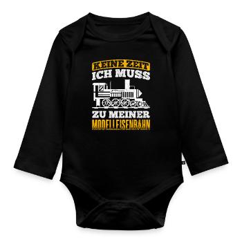 Modelleisenbahn Eisenbahn - Baby Bio-Langarm-Body - Schwarz - Vorne