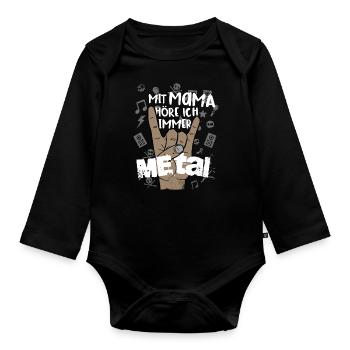 Mit Mama höre ich immer Metal, lustig, heavy metal - Baby Bio-Langarm-Body - Schwarz - Vorne