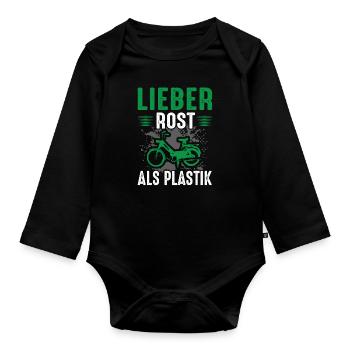 Lieber Rost als Plastik Zweitakter Roller Mofa - Baby Bio-Langarm-Body - Schwarz - Vorne