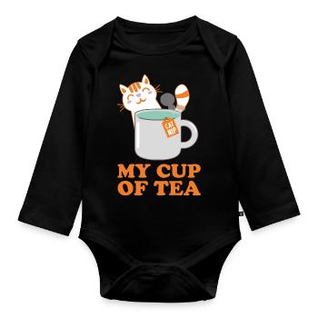 My cup of tea | Cute Cats - Organic Longsleeve Baby Bodysuit - black - Front