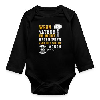 Wikinger Vatertag Vater Vathor Handwerker - Baby Bio-Langarm-Body - Schwarz - Vorne