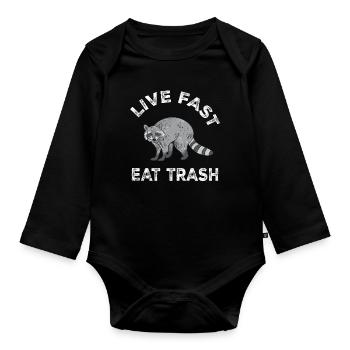 Waschbär Racoon Tier Geschenk Frettchen Marder - Baby Bio-Langarm-Body - Schwarz - Vorne