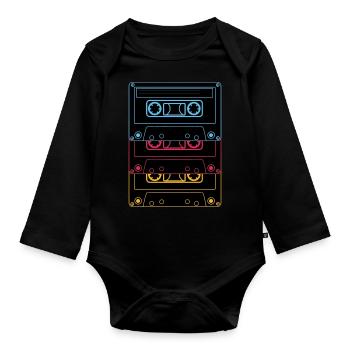Retro Neon Cassette Old School Playlist - Organic Longsleeve Baby Bodysuit - black - Front