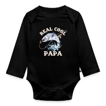 Fishing Design with "real cool dad" for father's - Organic Longsleeve Baby Bodysuit - black - Front