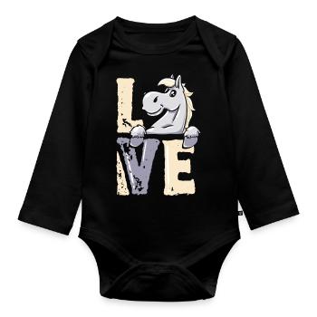 Horse Equestrian Equestrian Riding - Organic Longsleeve Baby Bodysuit - black - Front