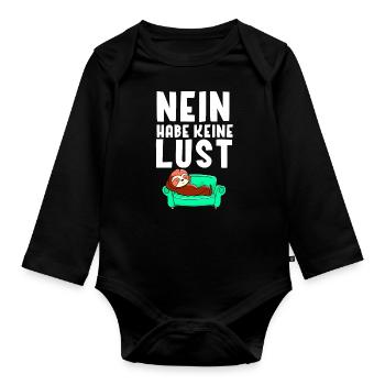 Nein keine Lust Faultier T-Shirt - Baby Bio-Langarm-Body - Schwarz - Vorne