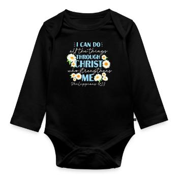 Christlicher Bibelvers Religion Blume - Baby Bio-Langarm-Body - Schwarz - Vorne