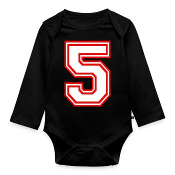 LUCKY NUMBER FIVE 5 NUMBER LUCKY NUMBER SPORT RUGBY - Organic Longsleeve Baby Bodysuit - black - Front