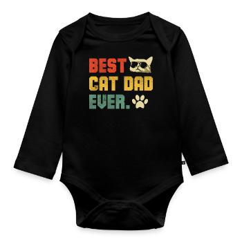 Bast Cat Dad Ever Retro Grafik - Baby Bio-Langarm-Body - Schwarz - Vorne