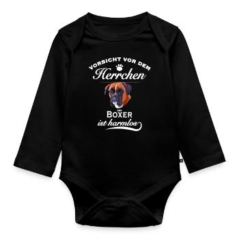 Boxer - Vorsicht vor dem Herrchen - Hund harmlos - Baby Bio-Langarm-Body - Schwarz - Vorne