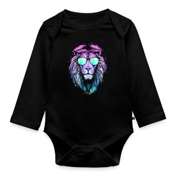 coloré lunettes de soleil d’été cadeau lion animaux cool - Body Bébé bio manches longues - noir - Devant